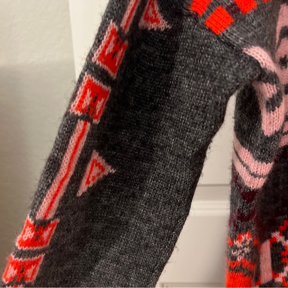 J CREW Abstract Fiar Isle Nordic Sweater M preppy grey red mohair wool blend - Picture 14 of 16